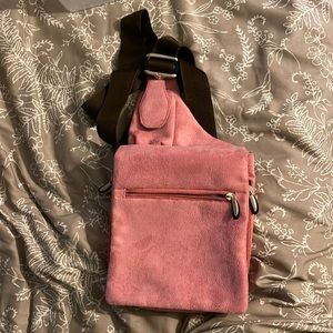 Travelon Suede crossbody bag Pink, mint& Brown